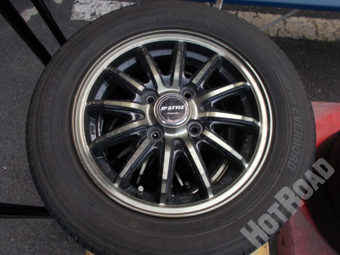 【中古ホイールタイヤセット】JP STYLE　13インチ 4H100　Mayrun EVERROAD　155/65R13　アルミセット4本