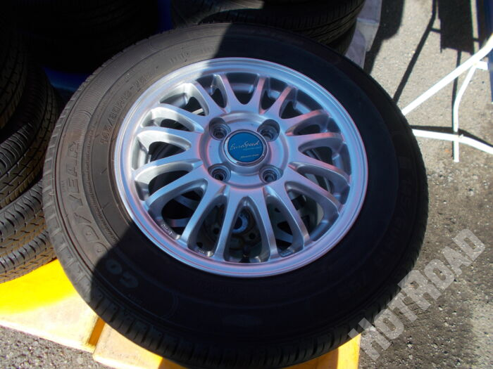 【中古ホイールタイヤセット】GOODYEAR　155/65R13　13インチ 4H100　アルミセット4本