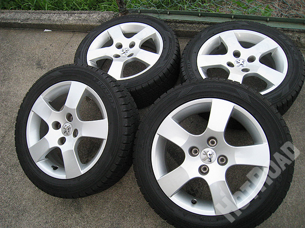 プジョー 純正 16x6J +27 PCD108 4H ダンロップ DSX-2 195/55R16 中古スタッドレスタイヤホイール 4本セット